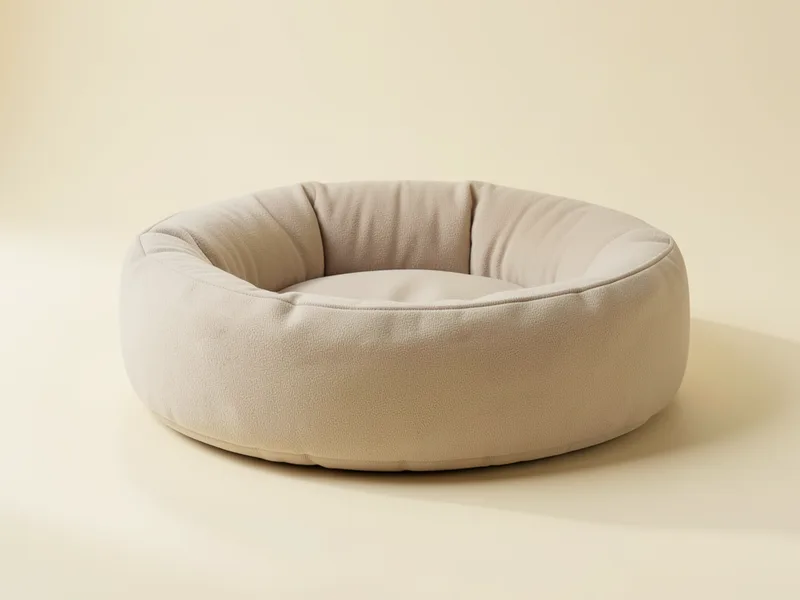 Cama redonda bege, macia, com bordas altas