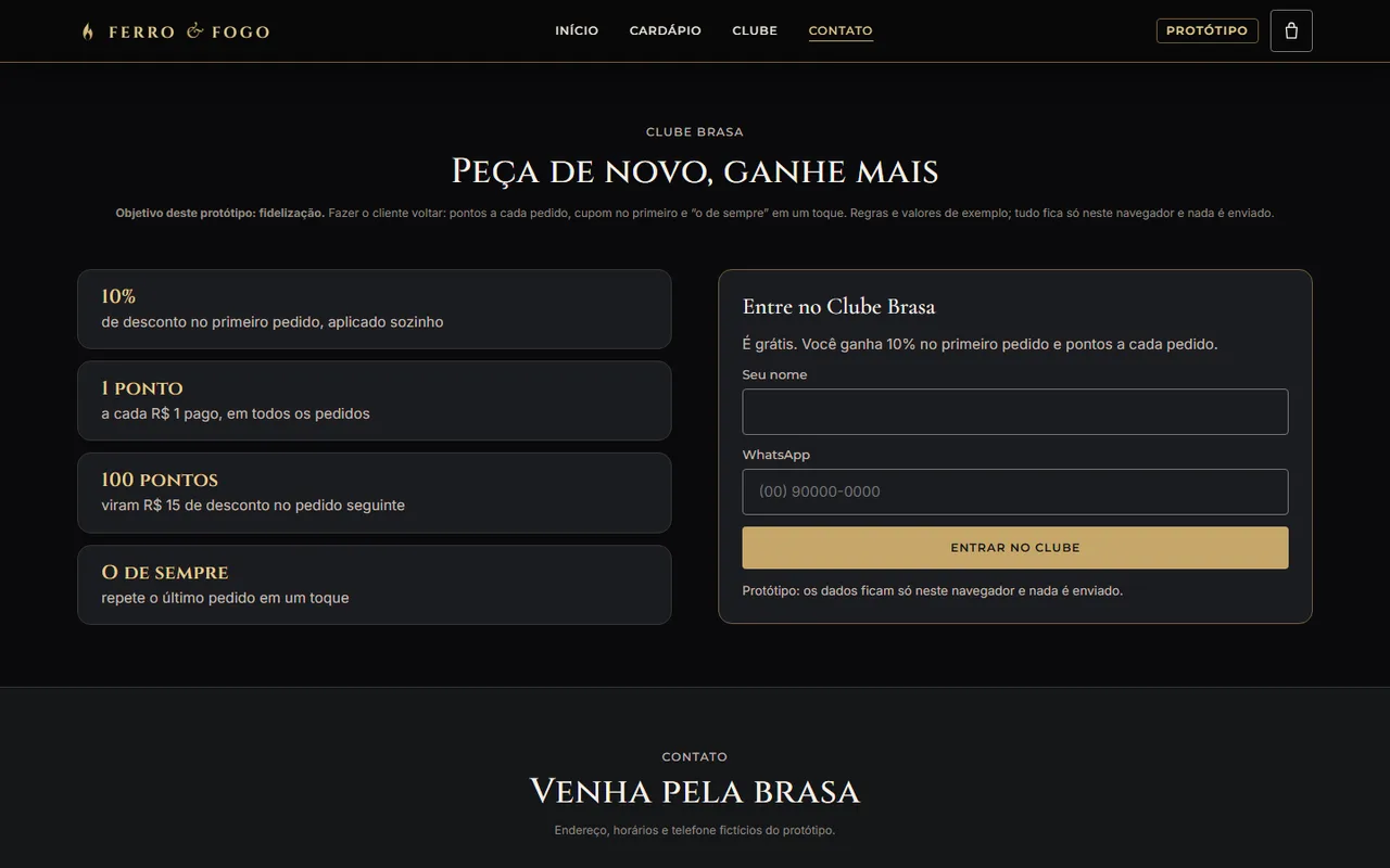 Fidelização no protótipo Ferro & Fogo, no computador